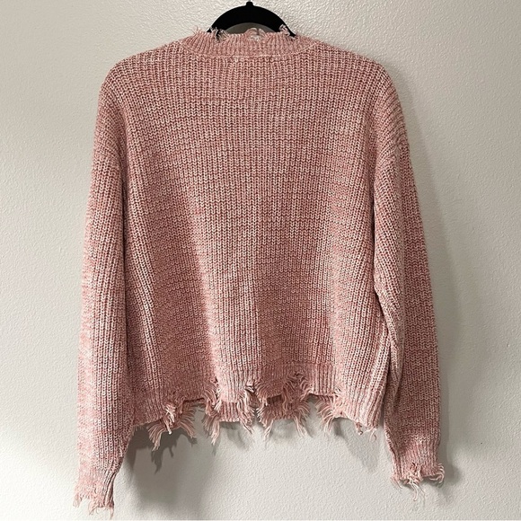 PLANET GOLD- Pink Crew Neck Sweater with Criss Cross Design on Neckline Size M - Picture 2 of 3
